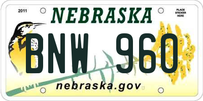NE license plate BNW960
