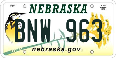 NE license plate BNW963