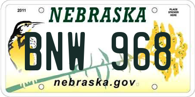 NE license plate BNW968