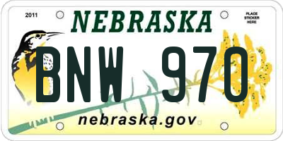 NE license plate BNW970