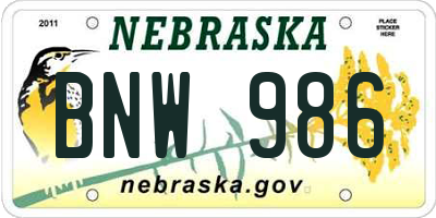 NE license plate BNW986
