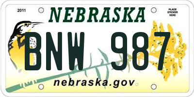 NE license plate BNW987