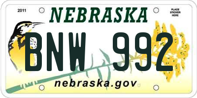 NE license plate BNW992