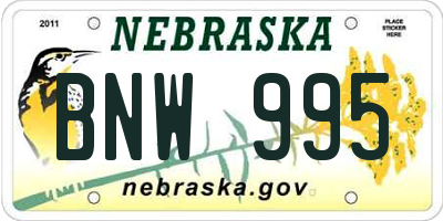 NE license plate BNW995