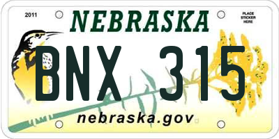 NE license plate BNX315