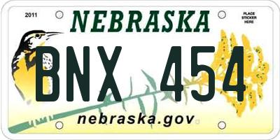 NE license plate BNX454
