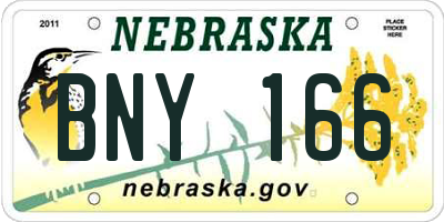 NE license plate BNY166