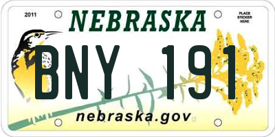 NE license plate BNY191