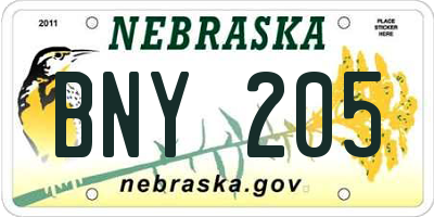 NE license plate BNY205