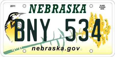 NE license plate BNY534