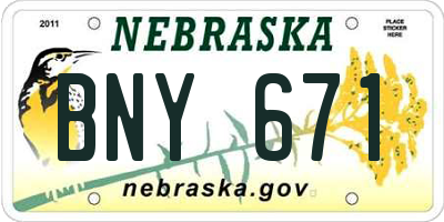 NE license plate BNY671