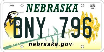 NE license plate BNY796