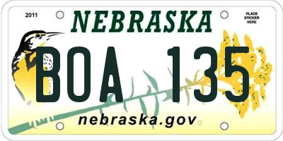 NE license plate BOA135
