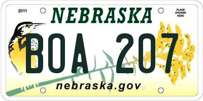 NE license plate BOA207