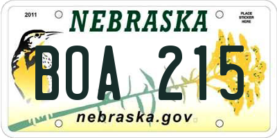 NE license plate BOA215