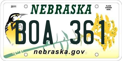 NE license plate BOA361