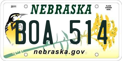 NE license plate BOA514