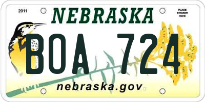 NE license plate BOA724