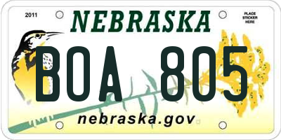 NE license plate BOA805