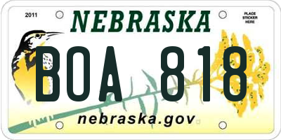 NE license plate BOA818