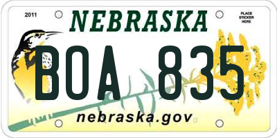 NE license plate BOA835