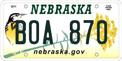 NE license plate BOA870