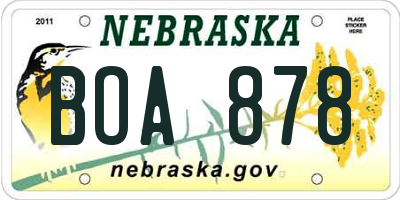 NE license plate BOA878
