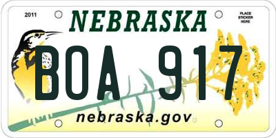 NE license plate BOA917