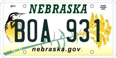NE license plate BOA931
