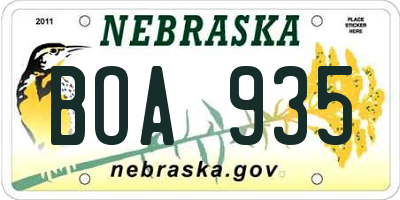 NE license plate BOA935