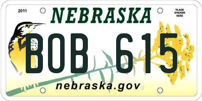 NE license plate BOB615