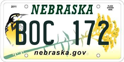 NE license plate BOC172