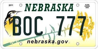 NE license plate BOC777