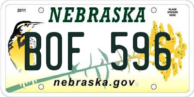 NE license plate BOF596