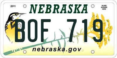 NE license plate BOF719