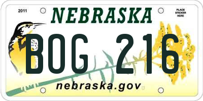 NE license plate BOG216