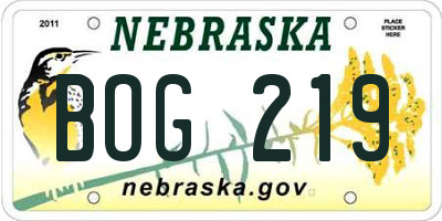 NE license plate BOG219