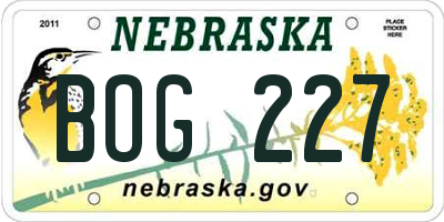 NE license plate BOG227