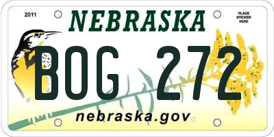 NE license plate BOG272