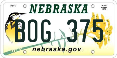 NE license plate BOG375