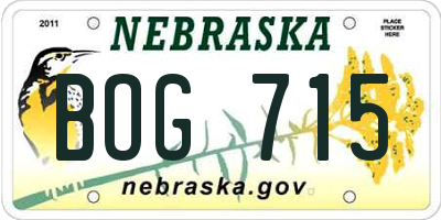 NE license plate BOG715