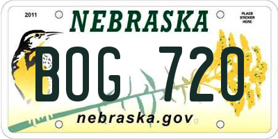 NE license plate BOG720