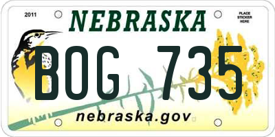 NE license plate BOG735