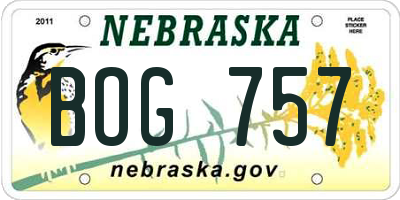NE license plate BOG757