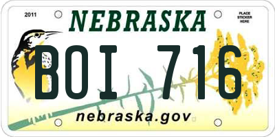 NE license plate BOI716