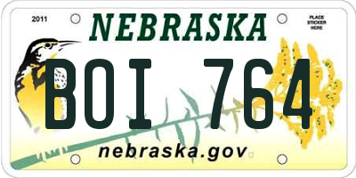 NE license plate BOI764