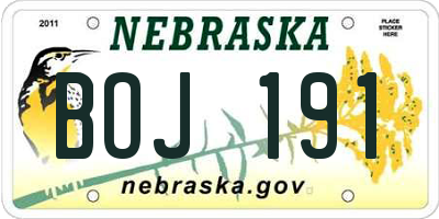 NE license plate BOJ191