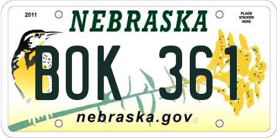 NE license plate BOK361