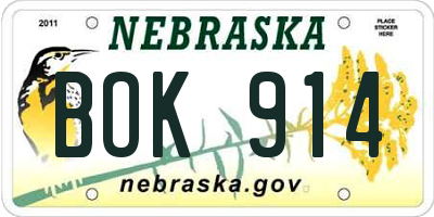 NE license plate BOK914