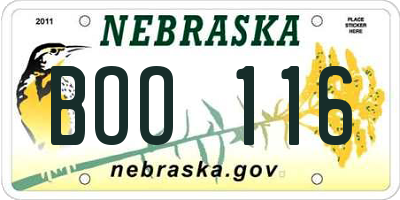 NE license plate BOO116